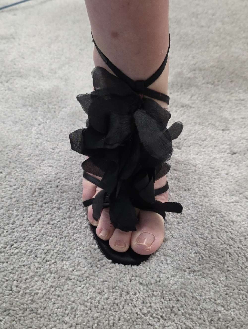 Christian Louboutin Black Floral Satin Strappy Heels - Picture 6 of 7